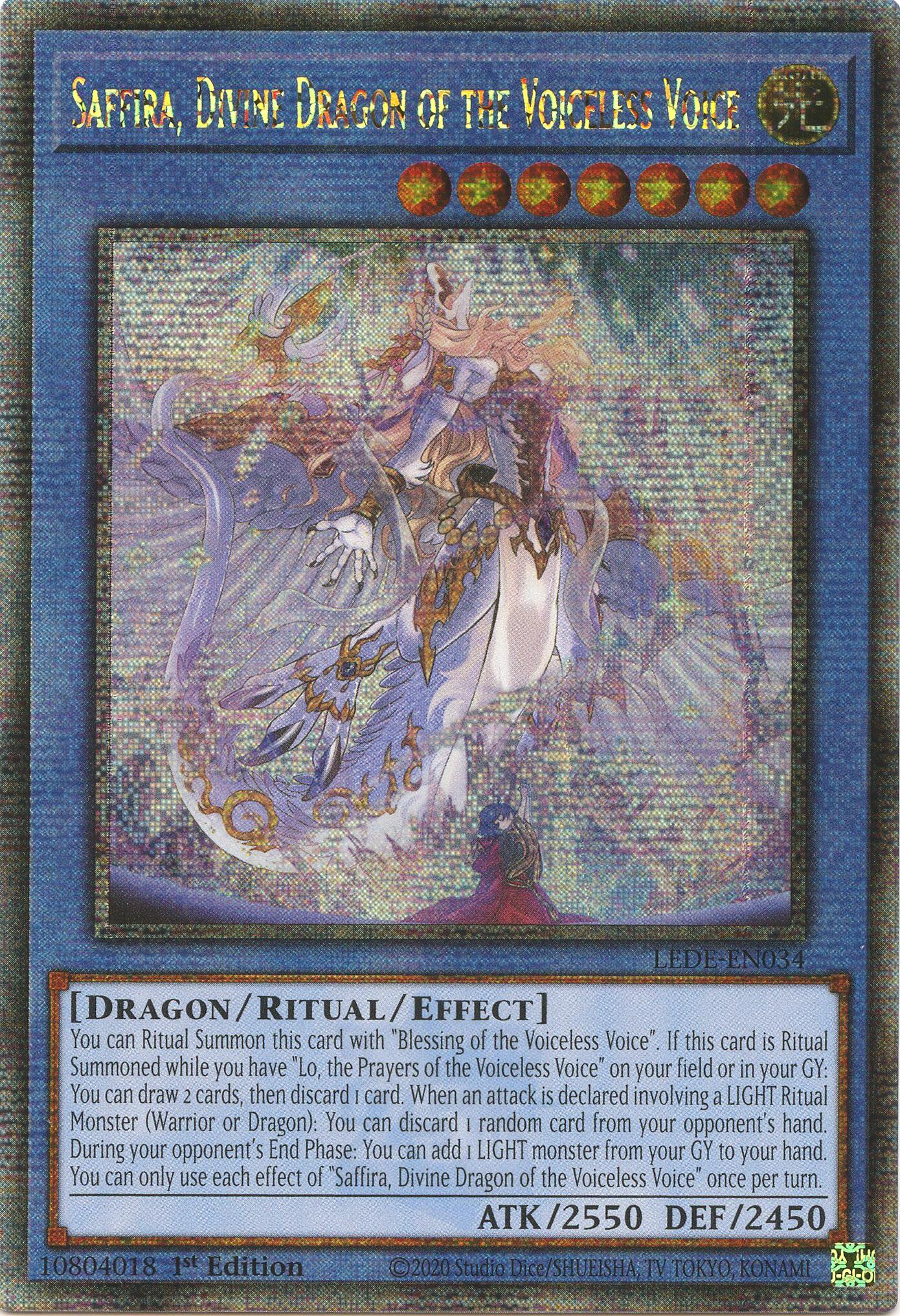 Saffira, Divine Dragon of the Voiceless Voice (Quarter Century Secret Rare) [LEDE-EN034] Quarter Century Secret Rare | Pegasus Games WI