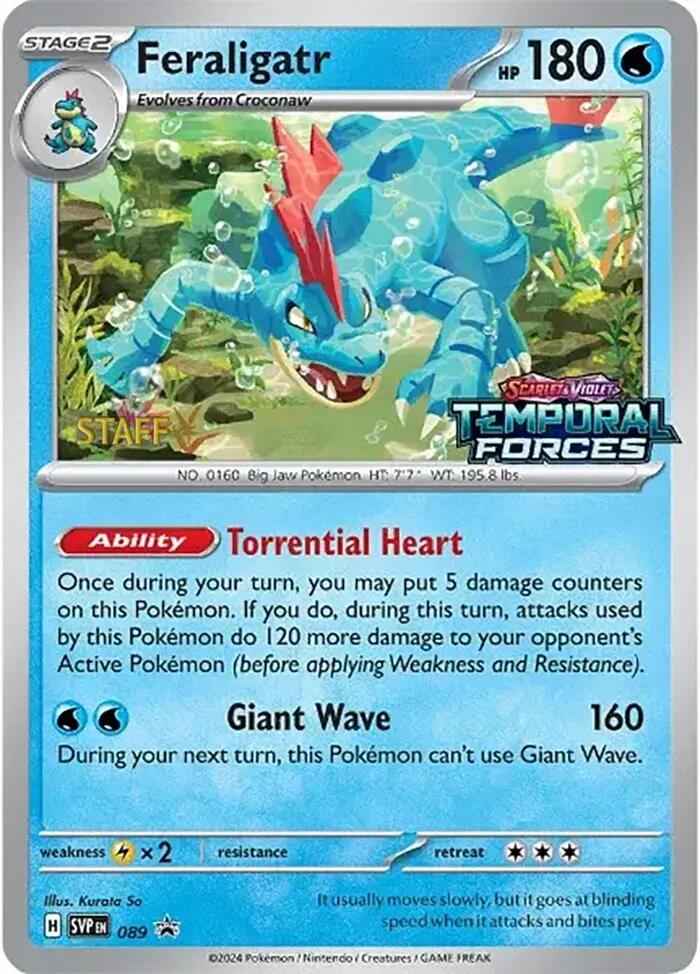 Feraligatr (089) (Staff Prerelease Promo) [Scarlet & Violet: Black Star Promos] | Pegasus Games WI