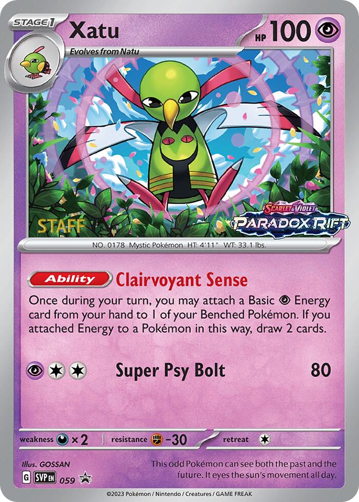 Xatu (059) (Staff Prerelease Promo) [Scarlet & Violet: Black Star Promos] | Pegasus Games WI