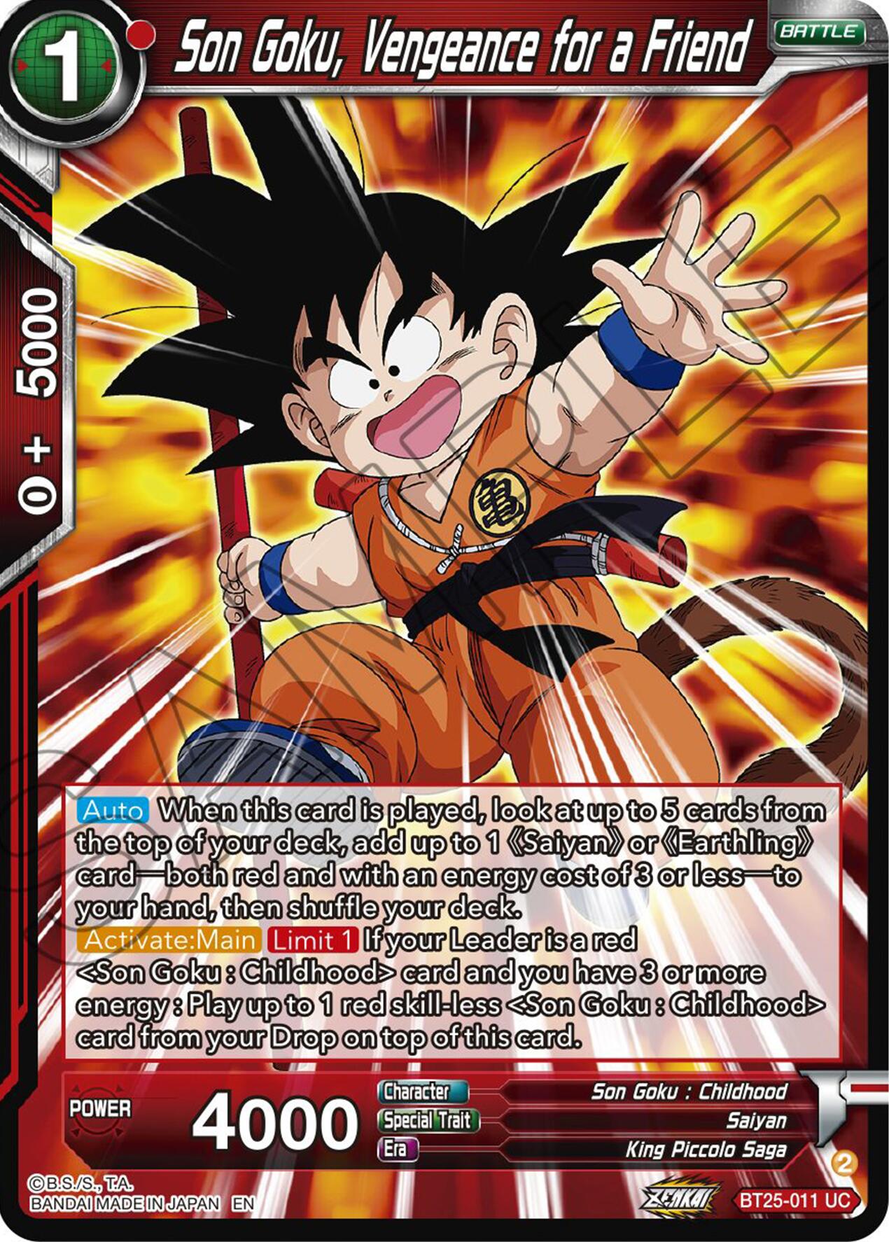 Son Goku, Vengeance for a Friend (BT25-011) [Legend of the Dragon Balls] | Pegasus Games WI