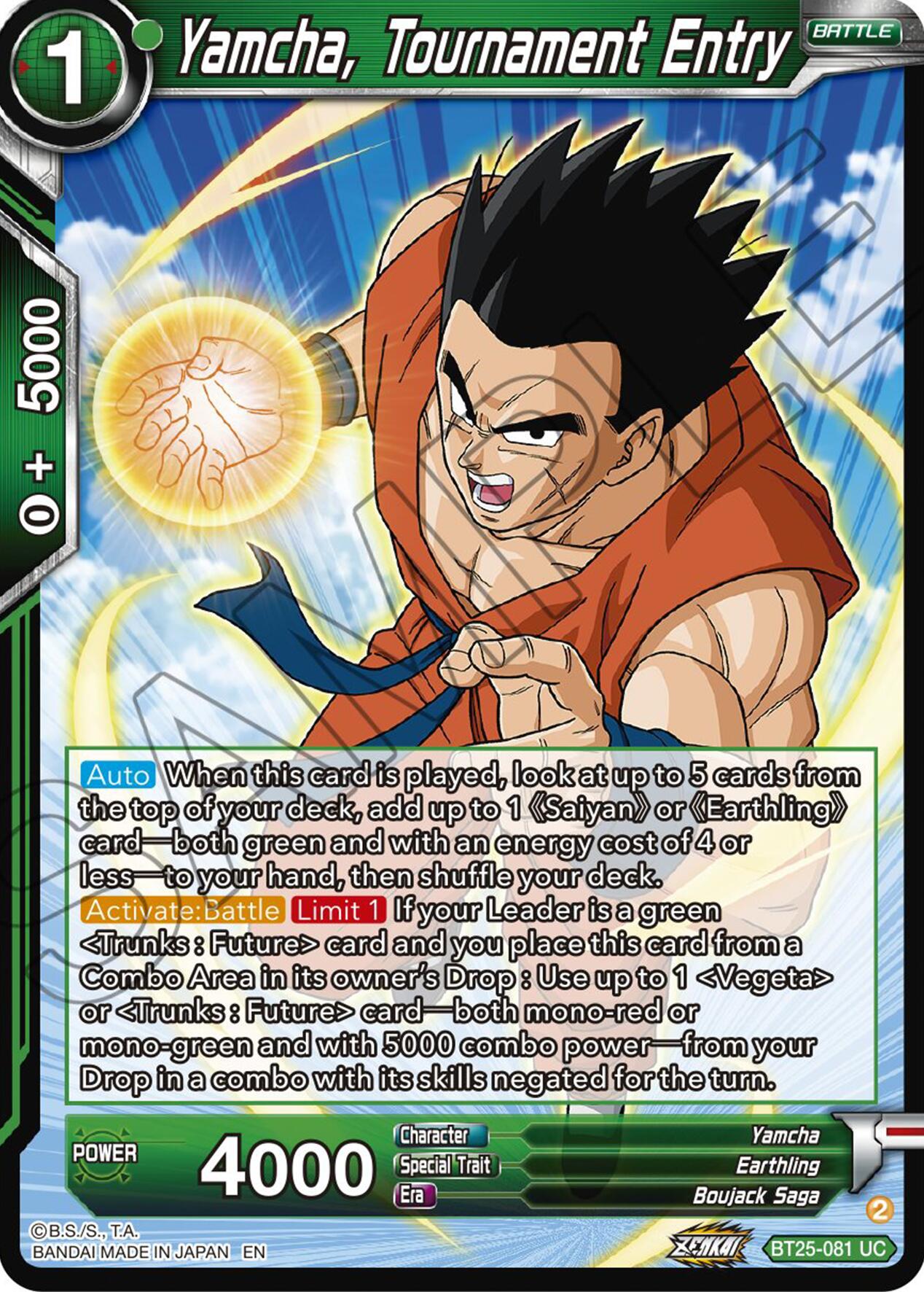 Yamcha, Tournament Entry (BT25-081) [Legend of the Dragon Balls] | Pegasus Games WI