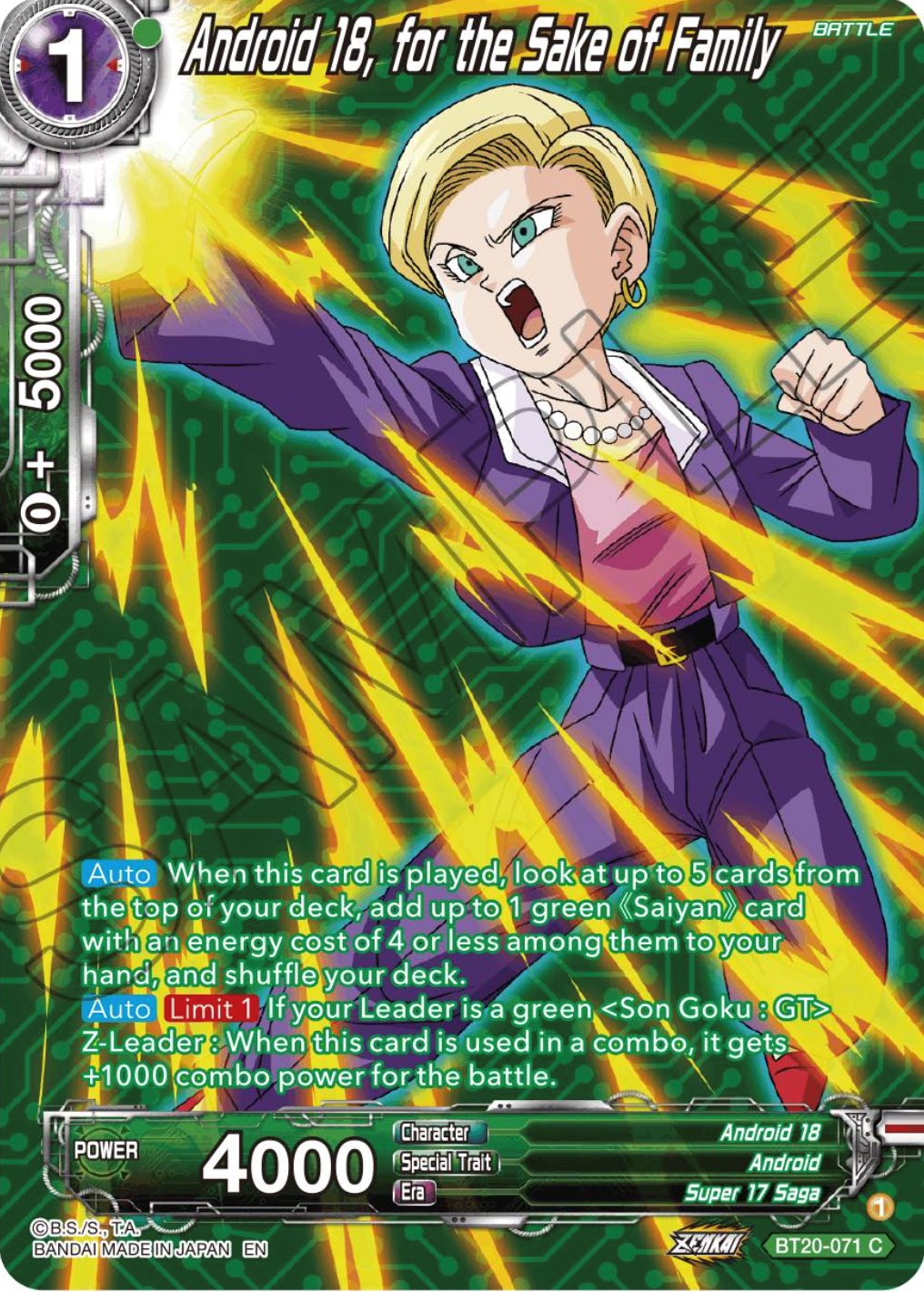 Android 18, for the Sake of Family (Silver Foil) (BT20-071) [Power Absorbed] | Pegasus Games WI