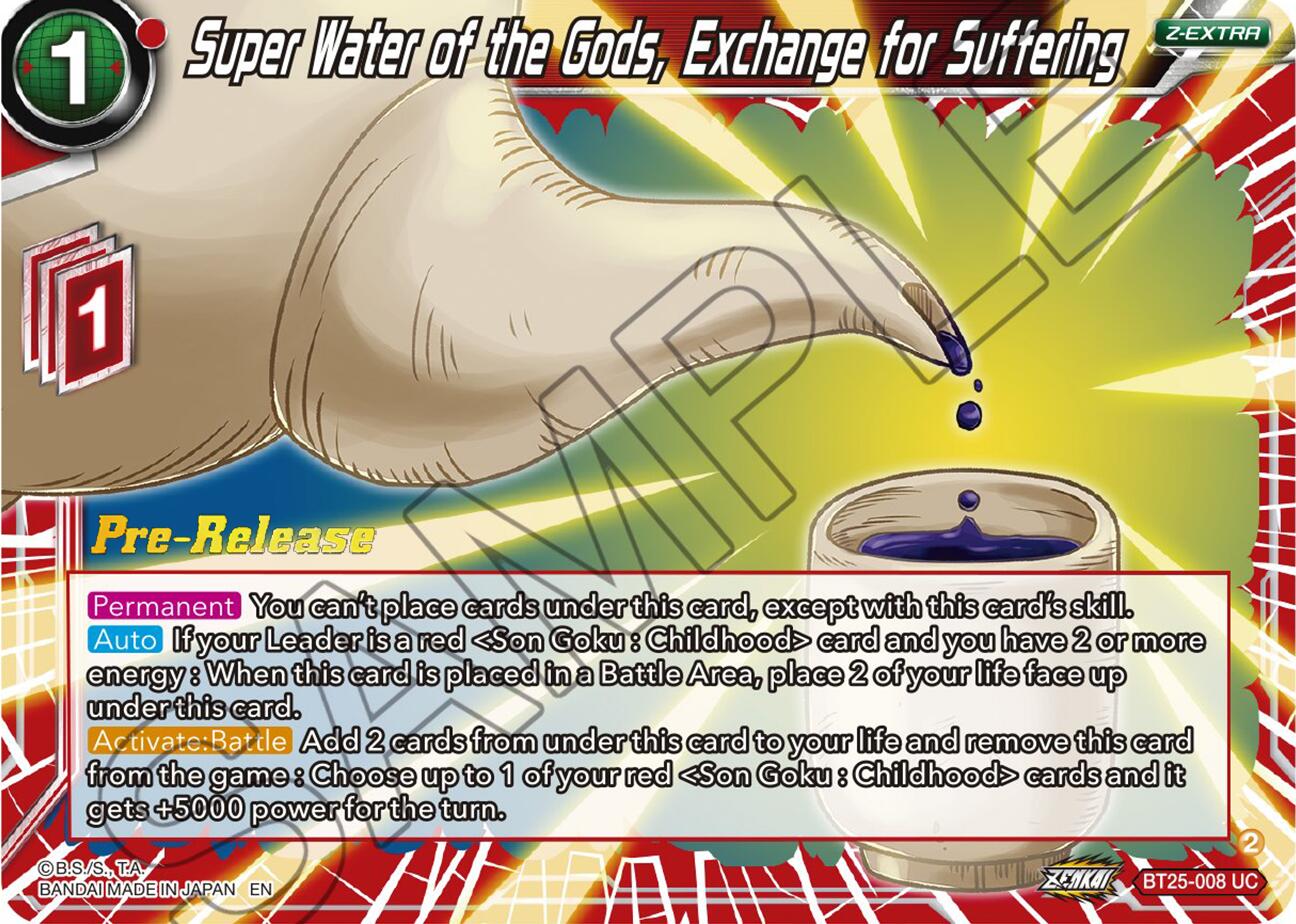 Super Water of the Gods, Exchange for Suffering (BT25-008) [Legend of the Dragon Balls Prerelease Promos] | Pegasus Games WI