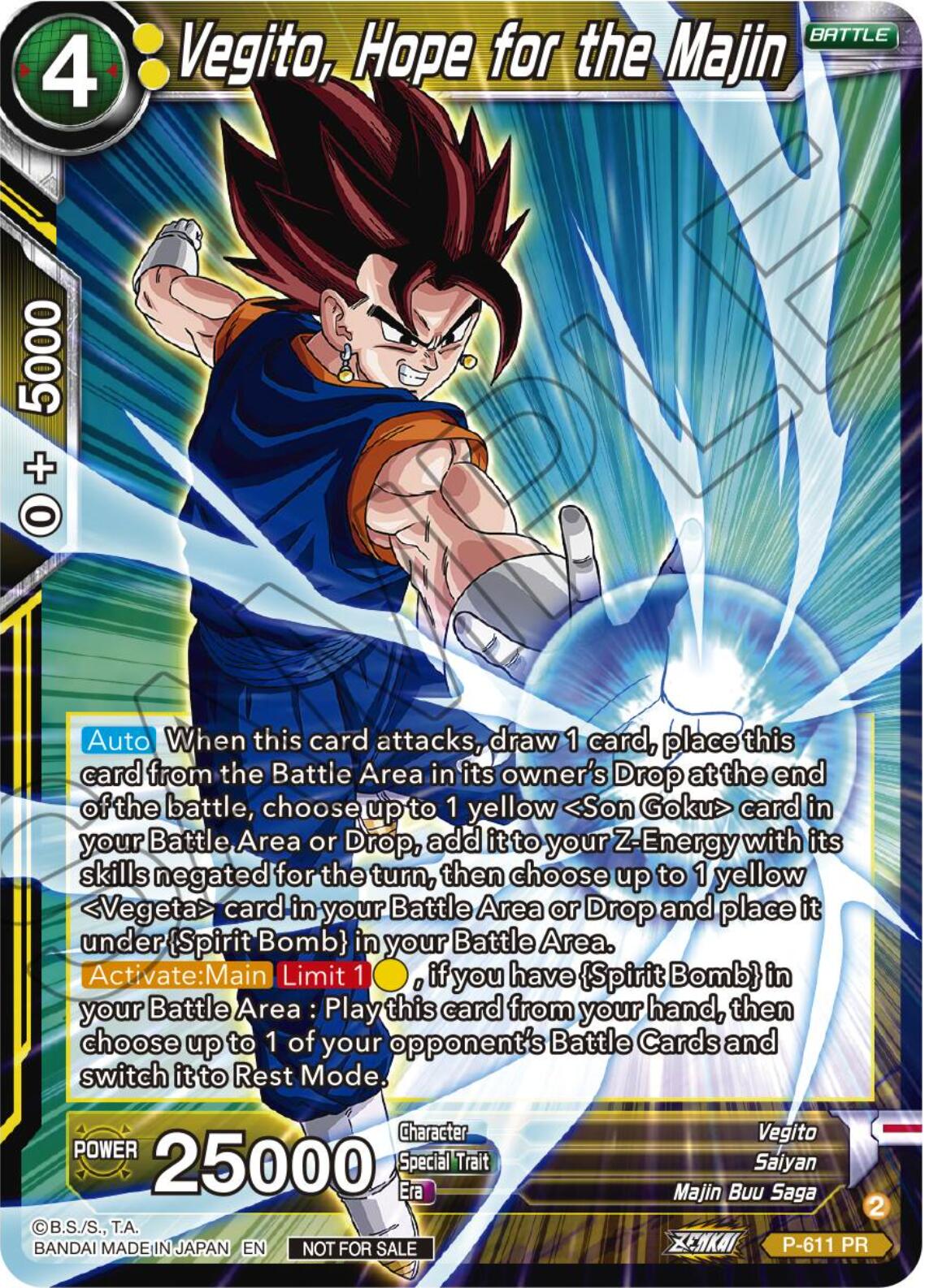 Vegito, Hope for the Majin (Tournament Pack Vol. 8) (P-611) [Promotion Cards] | Pegasus Games WI