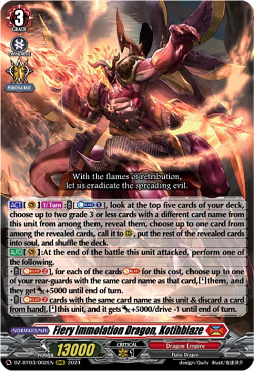 Fiery Immolation Dragon, Kotihblaze (DZ-BT03/002EN) [Dimensional Transcendence] | Pegasus Games WI