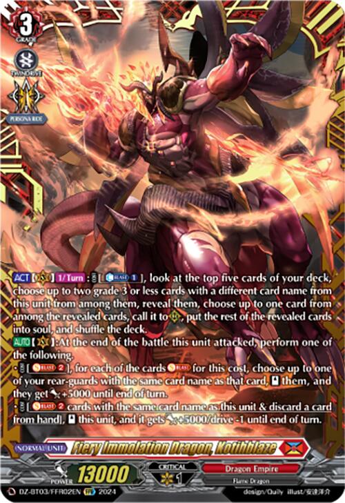 Fiery Immolation Dragon, Kotihblaze (DZ-BT03/FFR02EN) [Dimensional Transcendence] | Pegasus Games WI