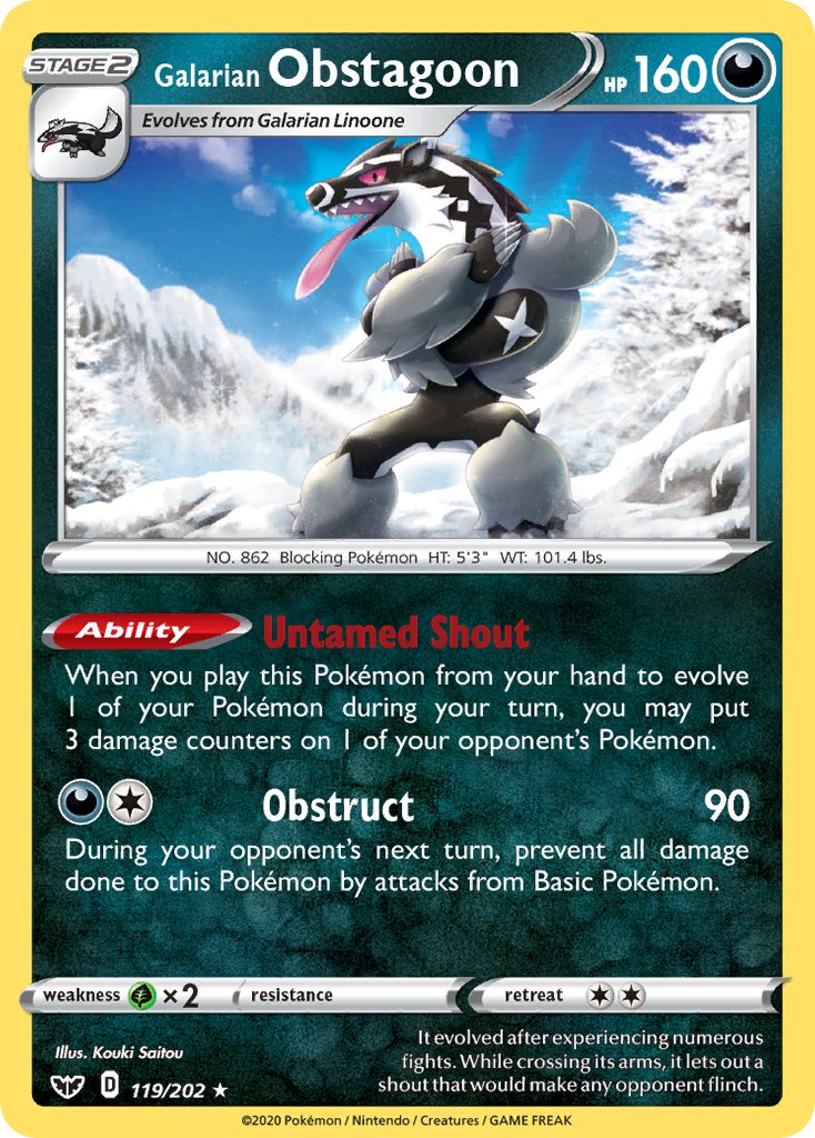 Galarian Obstagoon (119/202) (Theme Deck Exclusive) [Sword & Shield: Base Set] | Pegasus Games WI