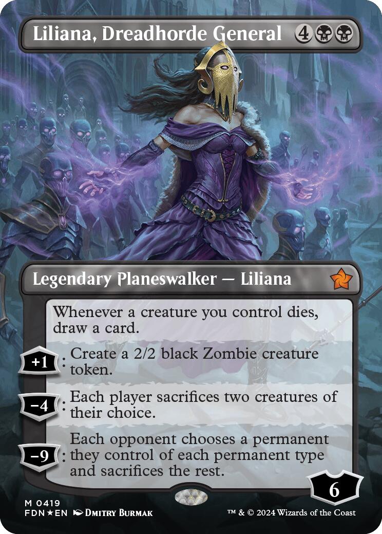 Liliana, Dreadhorde General (Borderless) (Mana Foil) [Foundations] | Pegasus Games WI