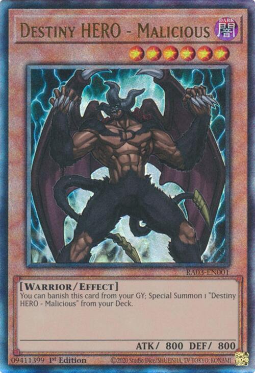 Destiny HERO - Malicious (UTR) [RA03-EN001] Prismatic Ultimate Rare | Pegasus Games WI