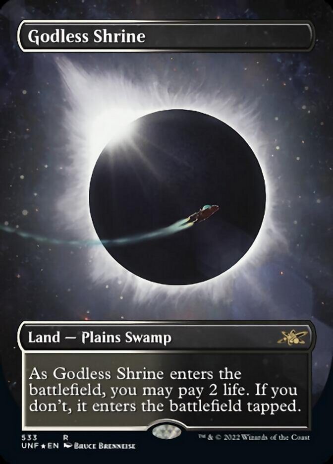 Godless Shrine (Borderless) (Galaxy Foil) [Unfinity] | Pegasus Games WI