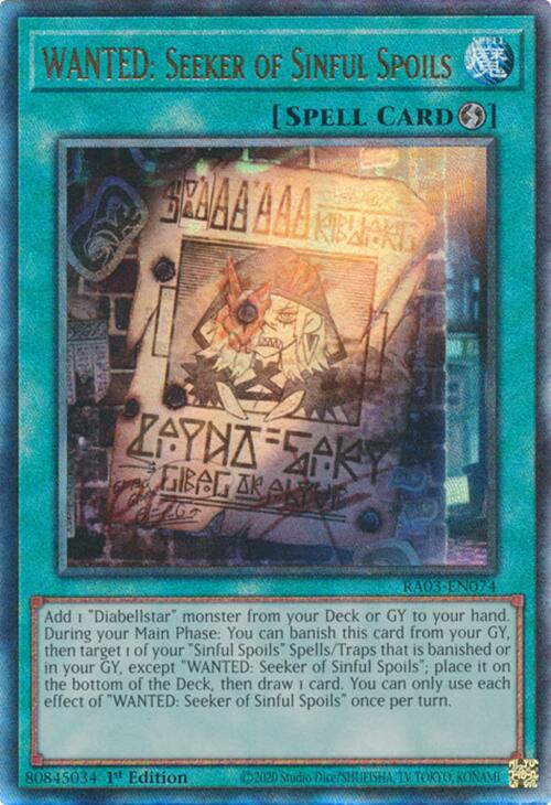 WANTED: Seeker of Sinful Spoils (UTR) [RA03-EN074] Prismatic Ultimate Rare | Pegasus Games WI