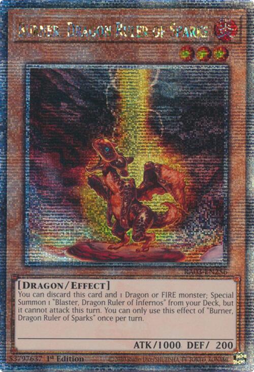 Burner, Dragon Ruler of Sparks (Quarter Century Secret Rare) [RA03-EN256] Quarter Century Secret Rare | Pegasus Games WI