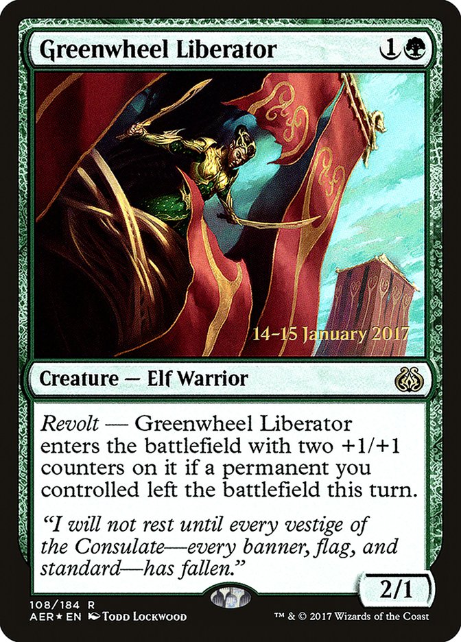 Greenwheel Liberator [Aether Revolt Prerelease Promos] | Pegasus Games WI