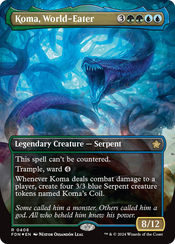 Koma, World-Eater (Borderless) (Mana Foil) [Foundations] | Pegasus Games WI