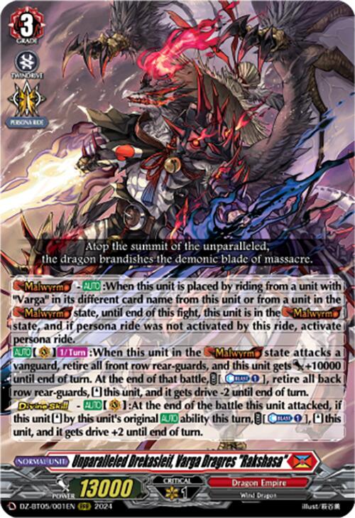 Unparalleled Drekasleif, Varga Dragres "Rakshasa" (DZ-BT05/001EN) [DZ-BT05: Omniscient Awakening] | Pegasus Games WI