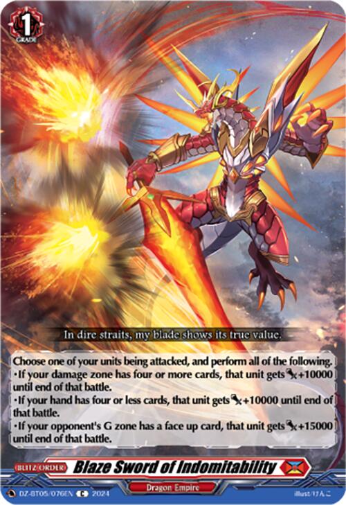 Blaze Sword of Indomitability (DZ-BT05/076EN) [DZ-BT05: Omniscient Awakening] | Pegasus Games WI