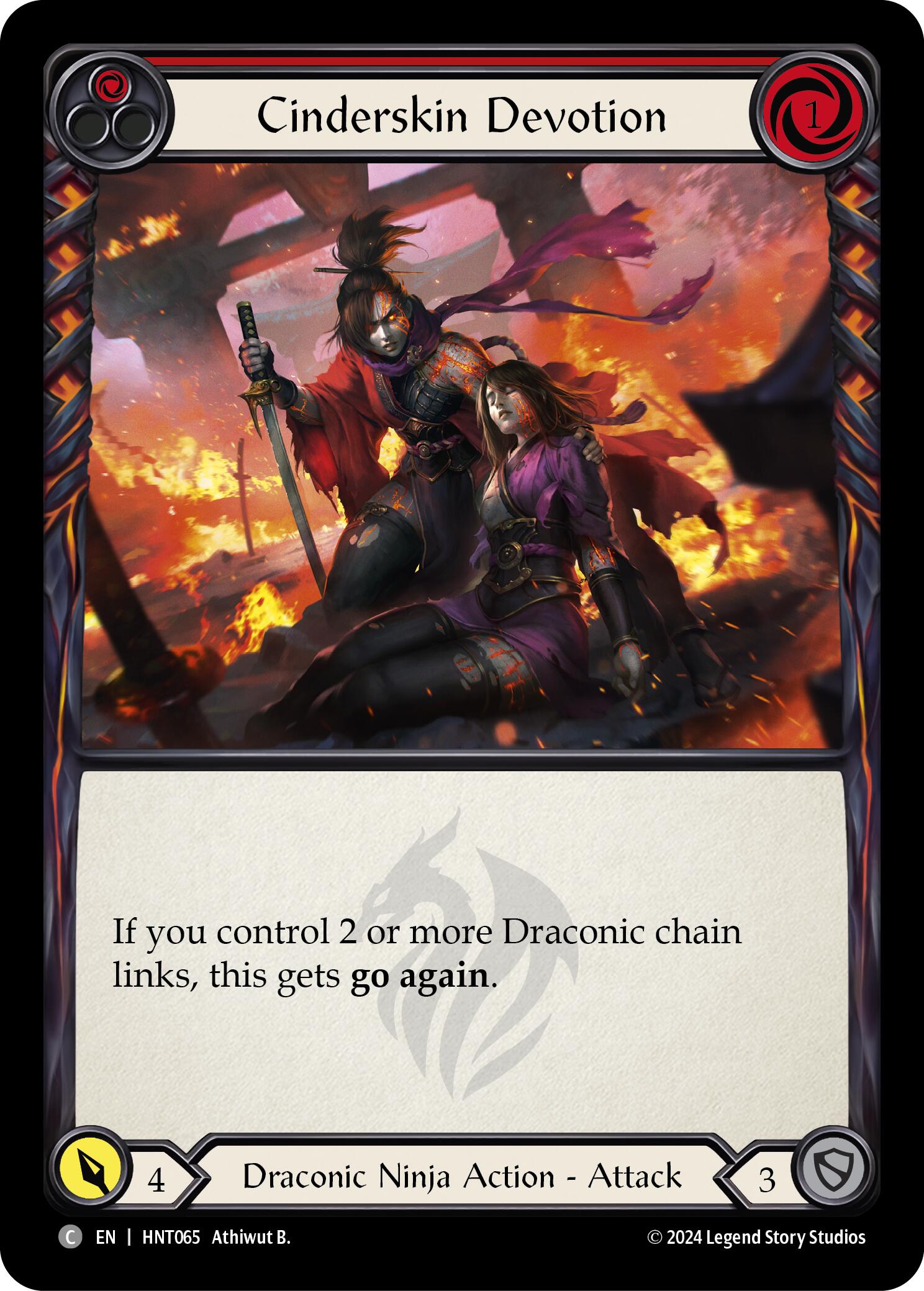 Cinderskin Devotion (Red) [HNT065] (The Hunted)  Rainbow Foil | Pegasus Games WI