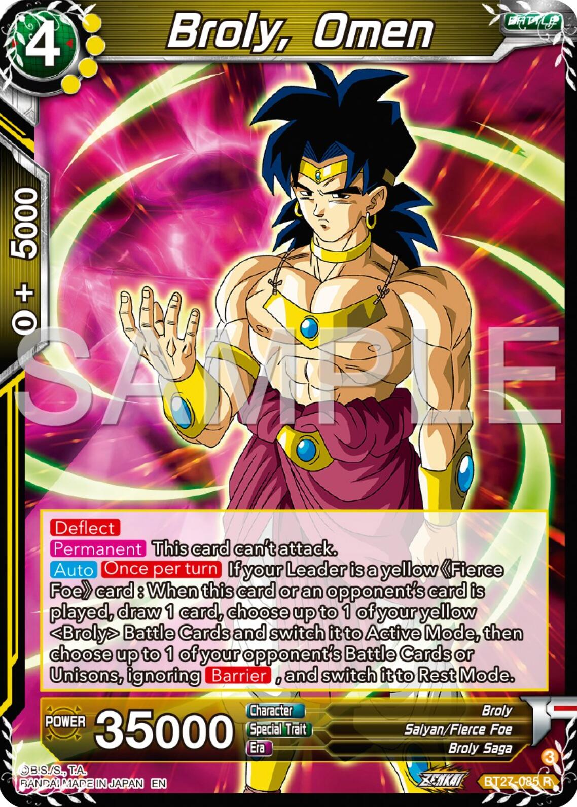 Broly, Omen (BT27-085) [History of Z] | Pegasus Games WI