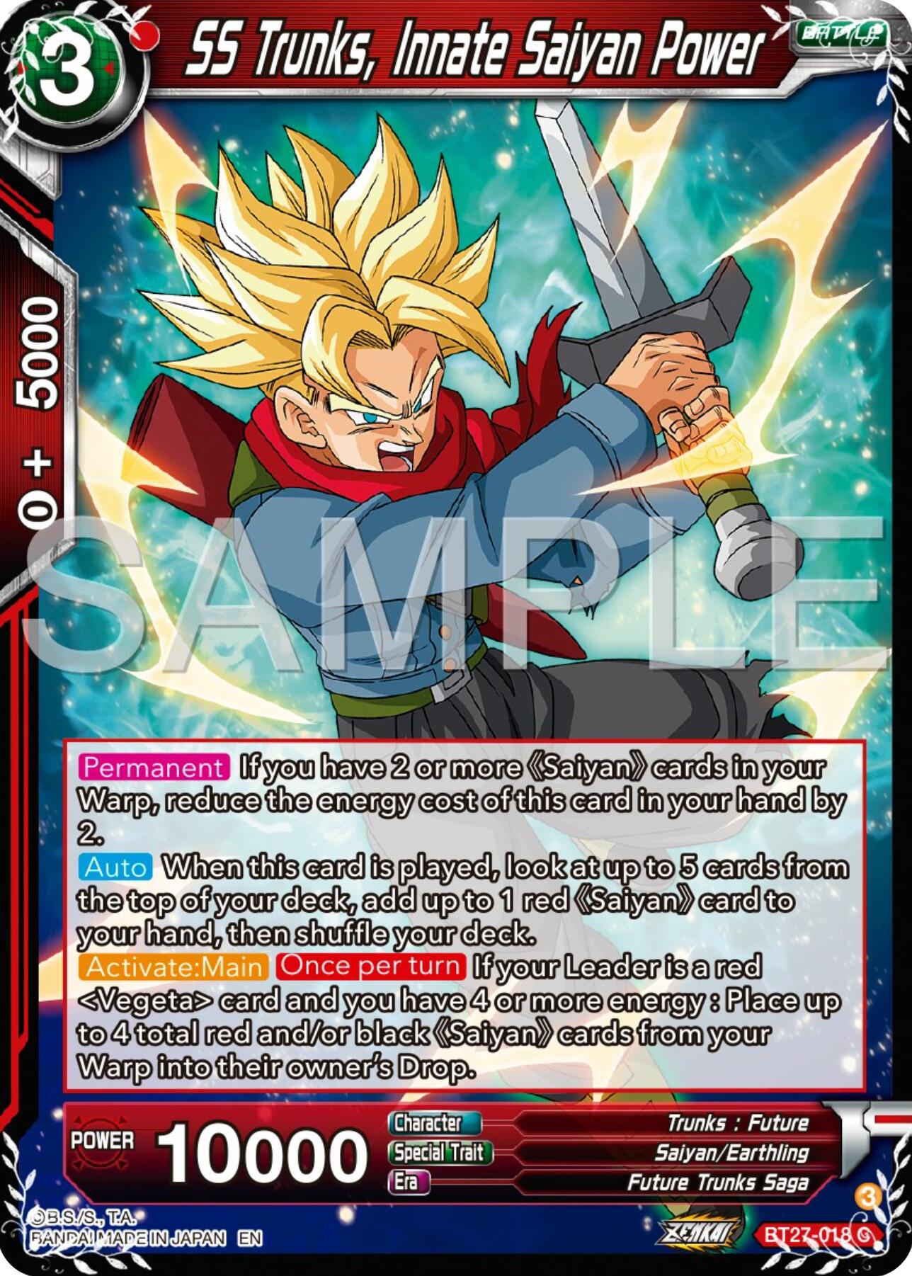 SS Trunks, Innate Saiyan Power (BT27-018) [History of Z] | Pegasus Games WI