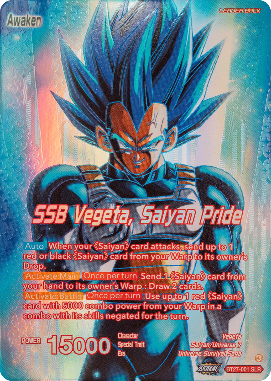 Vegeta // SSB Vegeta, Saiyan Pride (SLR) (BT27-001) [History of Z] | Pegasus Games WI