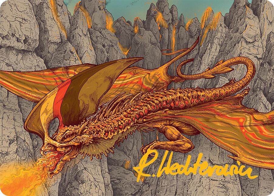 Magmatic Hellkite Art Card (34/54) (Gold-Stamped Signature) [Tarkir: Dragonstorm Art Series] | Pegasus Games WI