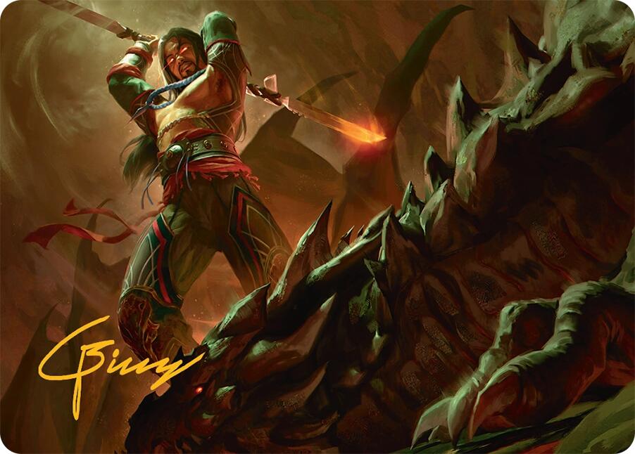 Sarkhan's Resolve Art Card (18/54) (Gold-Stamped Signature) [Tarkir: Dragonstorm Art Series] | Pegasus Games WI