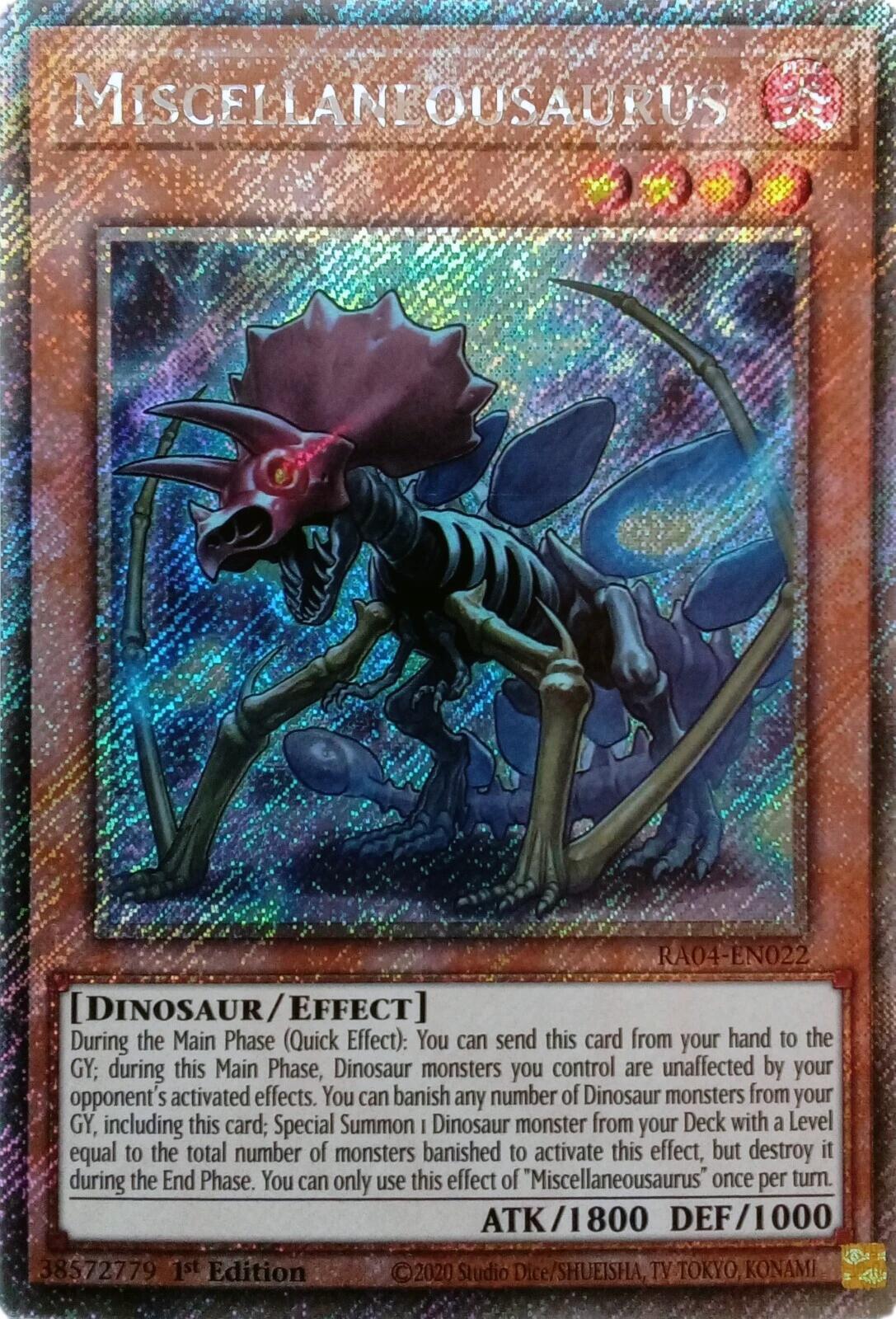 Miscellaneousaurus [RA04-EN022] Platinum Secret Rare | Pegasus Games WI