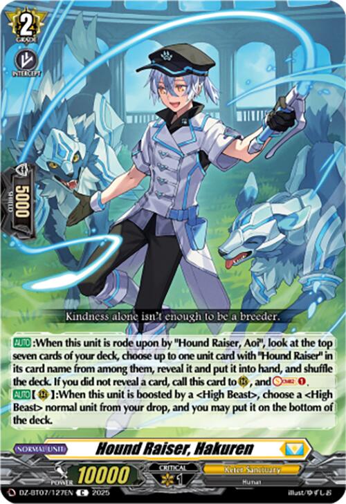 Hound Raiser, Hakuren (DZ-BT07/127EN) [DZ-BT07: Moon Fangs & Cerulean Blaze] | Pegasus Games WI