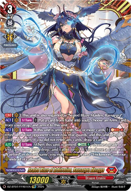 Sealed Blaze of Arbitration, Bavsargra Aksayya (DZ-BT07/FFR01EN) [DZ-BT07: Moon Fangs & Cerulean Blaze] | Pegasus Games WI
