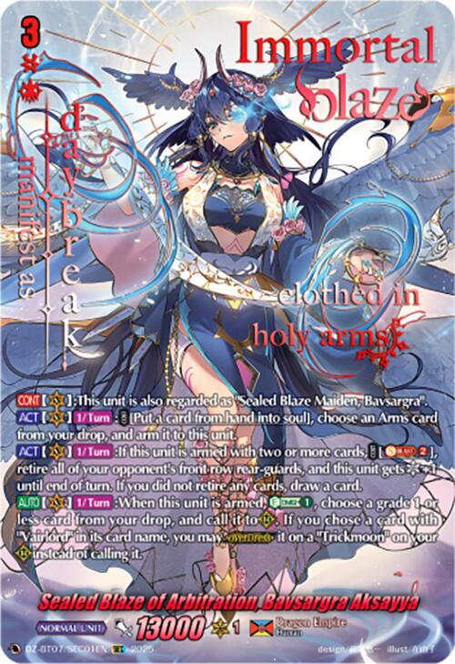 Sealed Blaze of Arbitration, Bavsargra Aksayya (DZ-BT07/SEC01EN) [DZ-BT07: Moon Fangs & Cerulean Blaze] | Pegasus Games WI