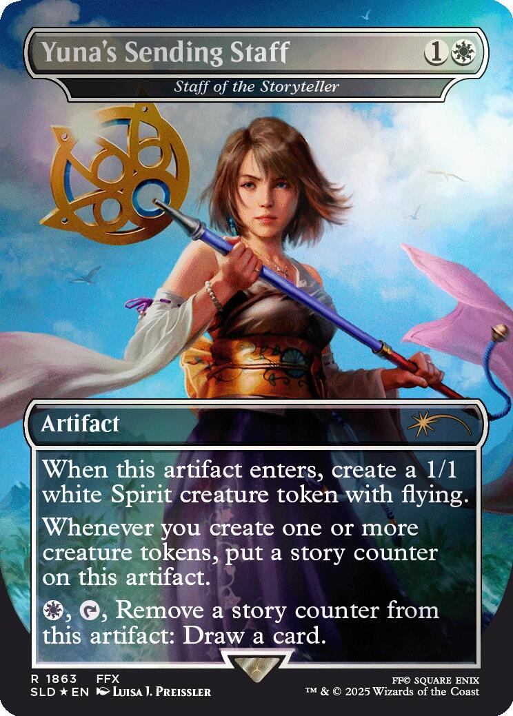 Yuna's Sending Staff - Staff of the Storyteller (Rainbow Foil) [Secret Lair Drop Series] | Pegasus Games WI