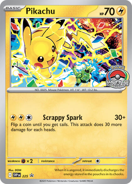 Pikachu (225) (World Championship 2025) [Scarlet & Violet: Black Star Promos] | Pegasus Games WI