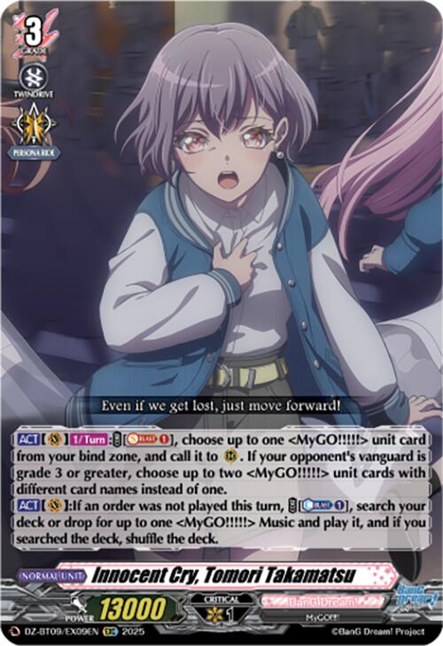 Innocent Cry, Tomori Takamatsu (EXRRR) (DZ-BT09/EX09EN) [Super Brave Detonation] | Pegasus Games WI