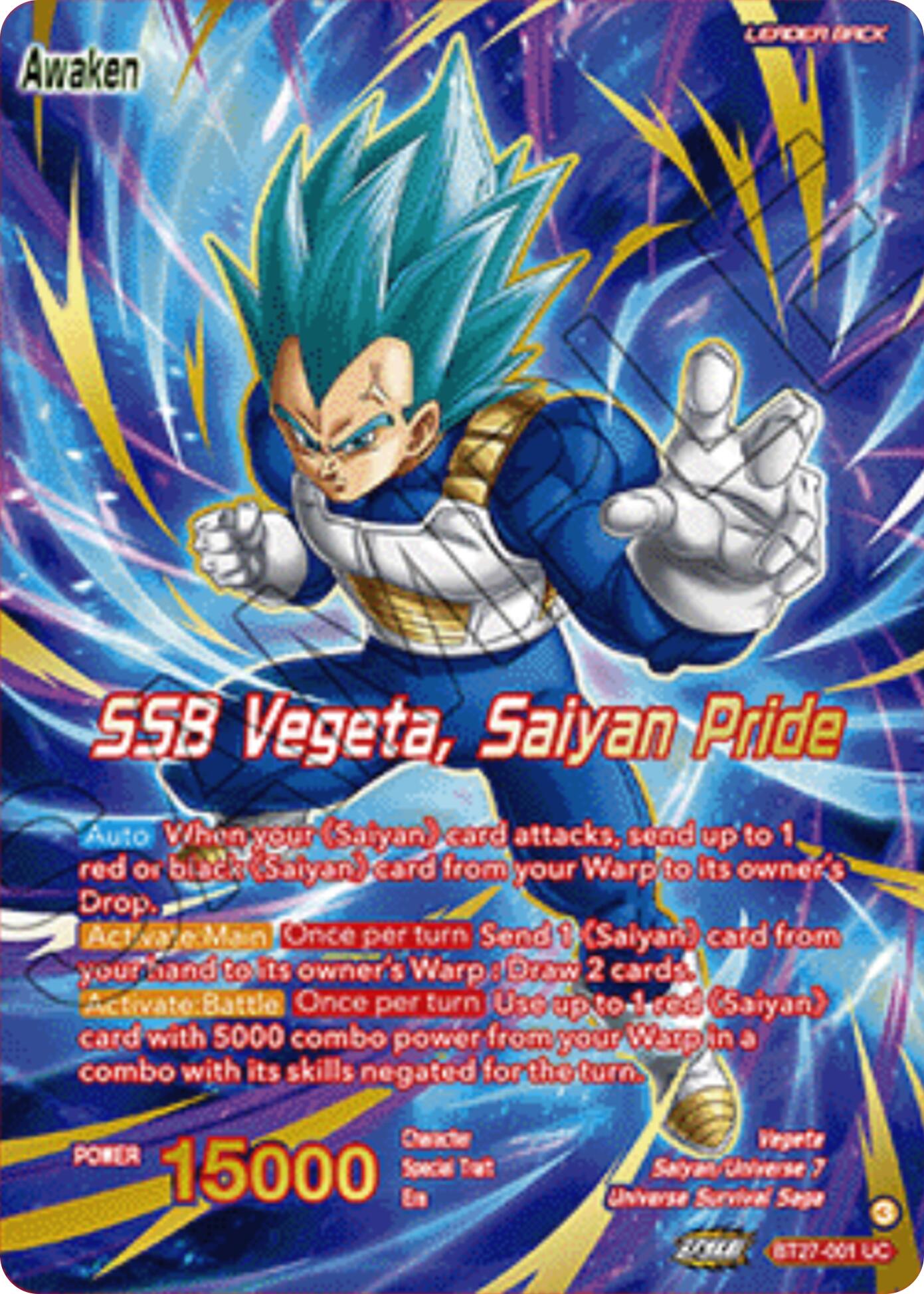 Vegeta // SSB Vegeta, Saiyan Pride (Championship 2025 Finals Alternate Art Leader Card) (BT27-001) [Tournament Promotion Cards] | Pegasus Games WI