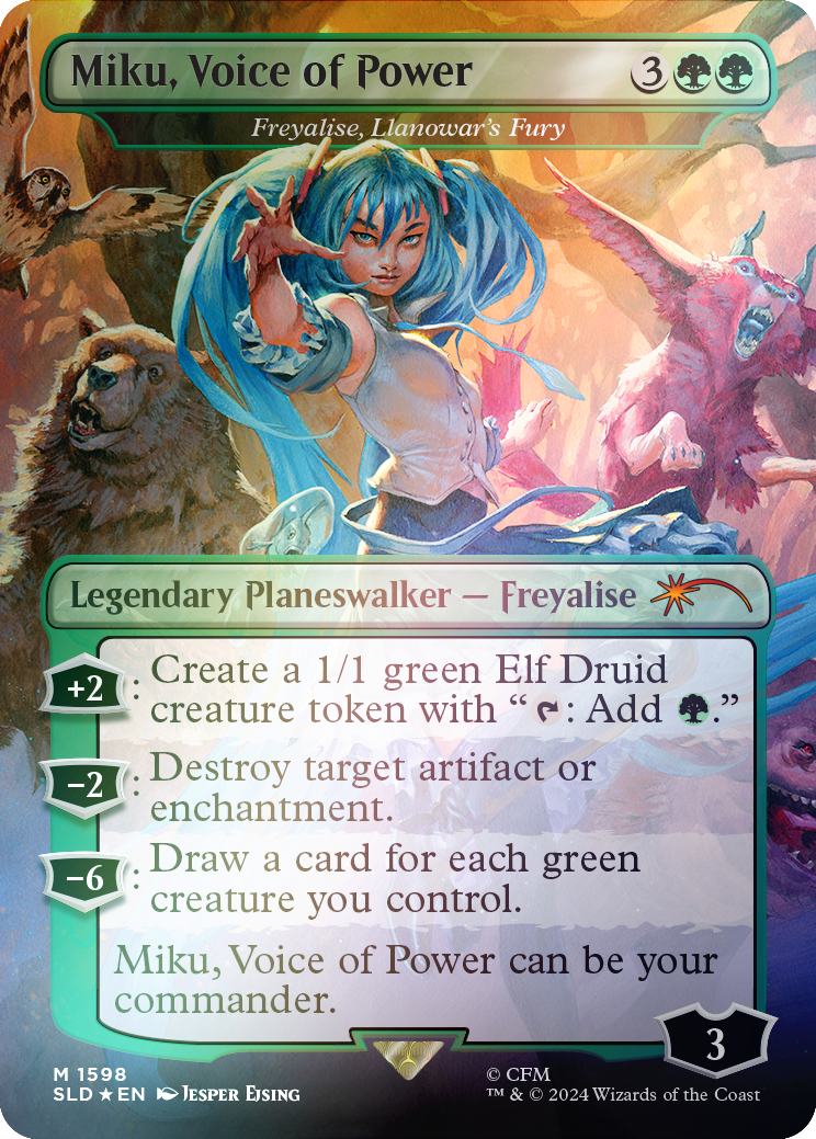 Miku, Voice of Power - Freyalise, Llanowar's Fury (Rainbow Foil) [Secret Lair Drop Series] | Pegasus Games WI