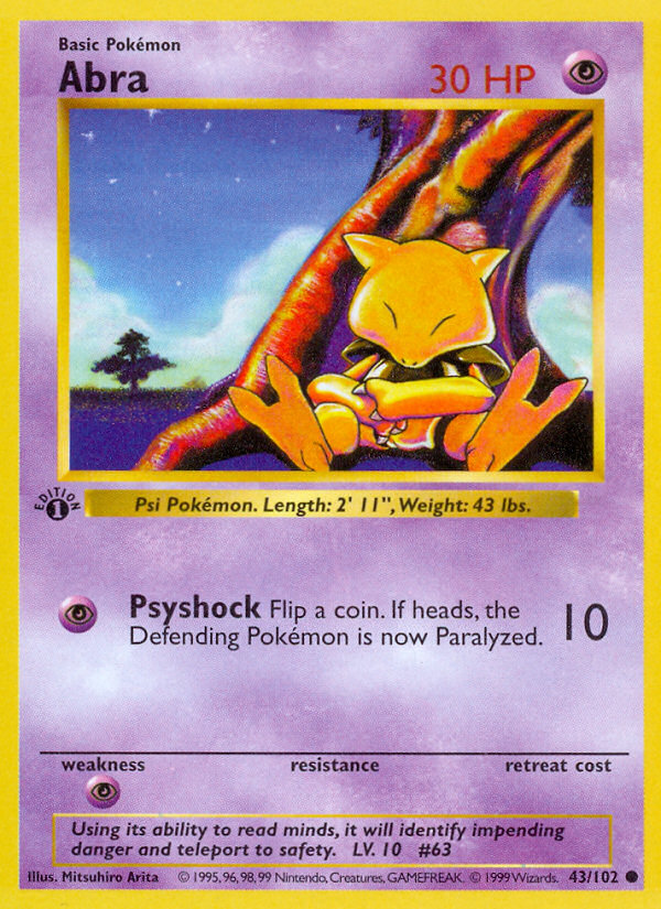 Abra (43/102) (Shadowless) [Base Set 1st Edition] | Pegasus Games WI