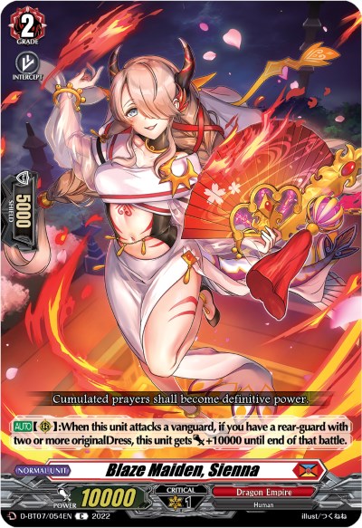 Blaze Maiden, Sienna (D-BT07/054EN) [Raging Flames Against Emerald Storm] | Pegasus Games WI