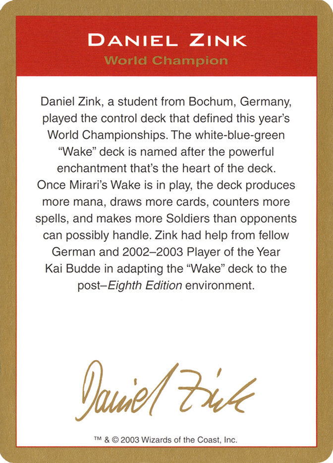 Daniel Zink Bio [World Championship Decks 2003] | Pegasus Games WI