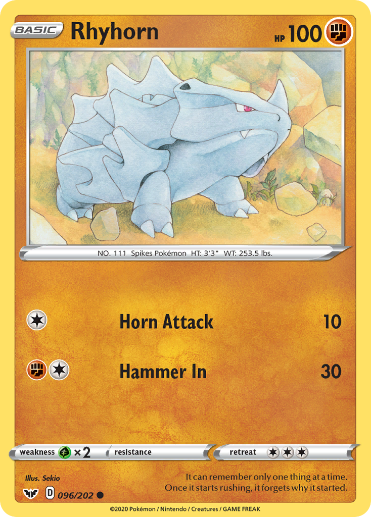 Rhyhorn (096/202) [Sword & Shield: Base Set] | Pegasus Games WI