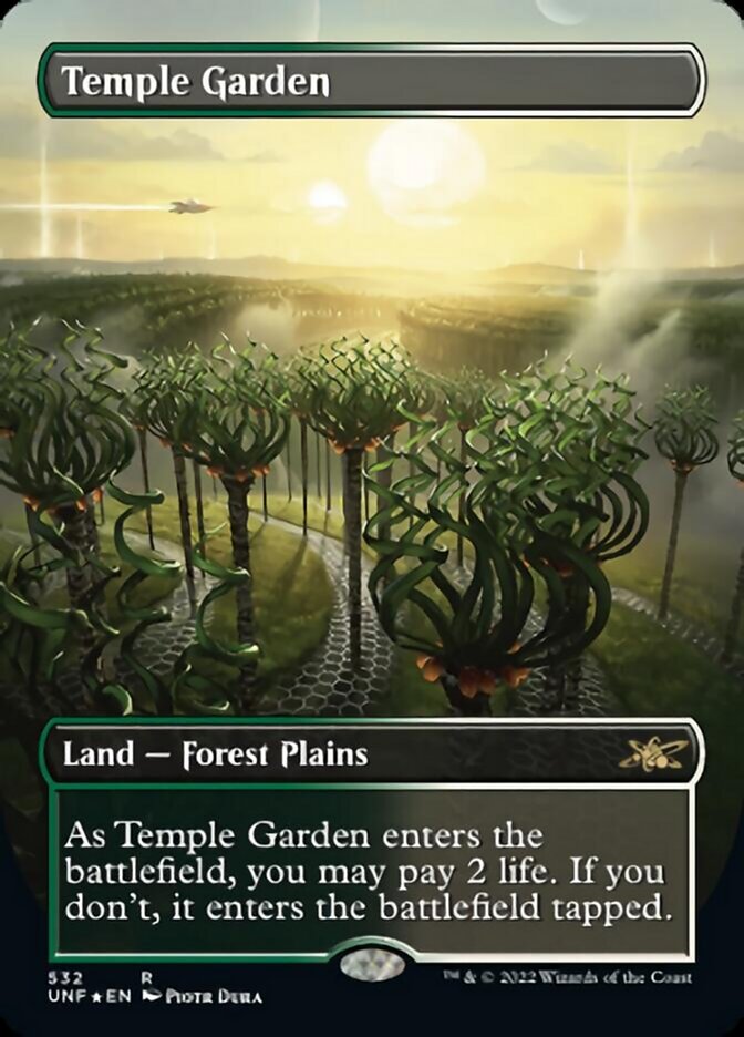 Temple Garden (Borderless) (Galaxy Foil) [Unfinity] | Pegasus Games WI