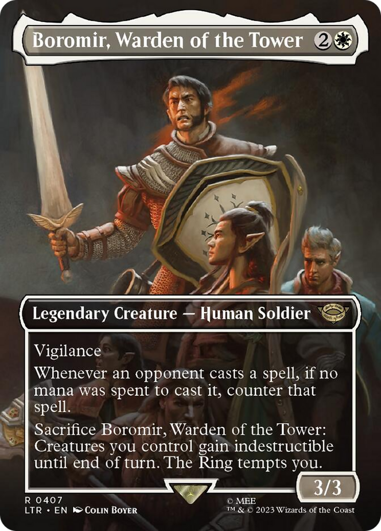 Boromir, Warden of the Tower (Borderless Alternate Art) [The Lord of the Rings: Tales of Middle-Earth] | Pegasus Games WI