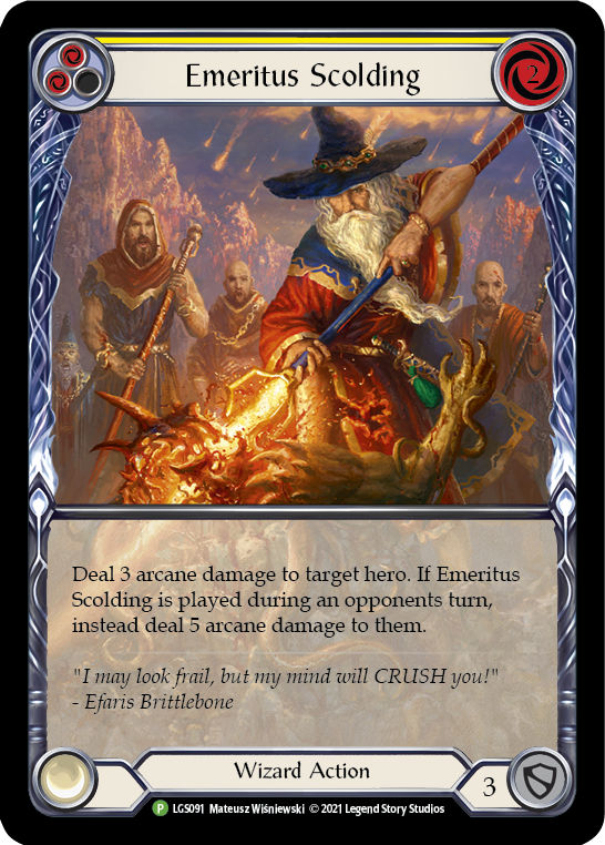 Emeritus Scolding (Yellow Extended Art) [LGS091] (Promo)  Rainbow Foil | Pegasus Games WI