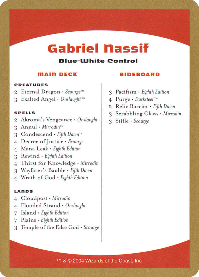 Gabriel Nassif Decklist [World Championship Decks 2004] | Pegasus Games WI