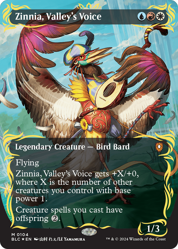 Zinnia, Valley's Voice (Borderless) (Raised Foil) [Bloomburrow Commander] | Pegasus Games WI