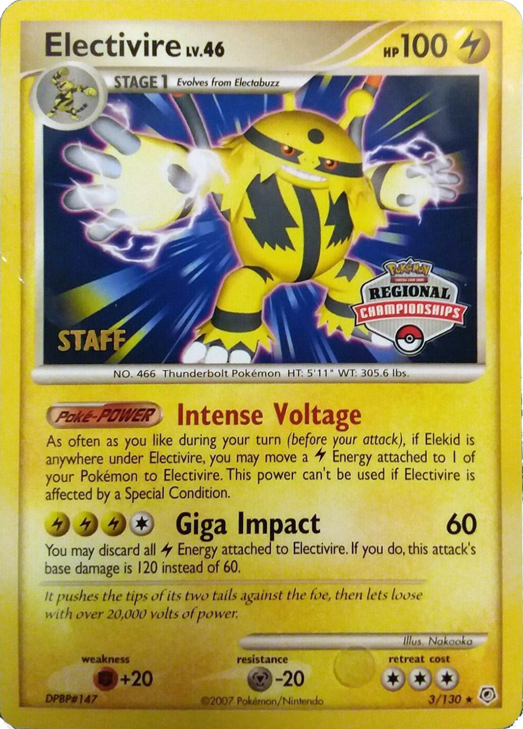 Electivire (003/130) (2008 Staff Regional Championships) [League & Championship Cards] | Pegasus Games WI