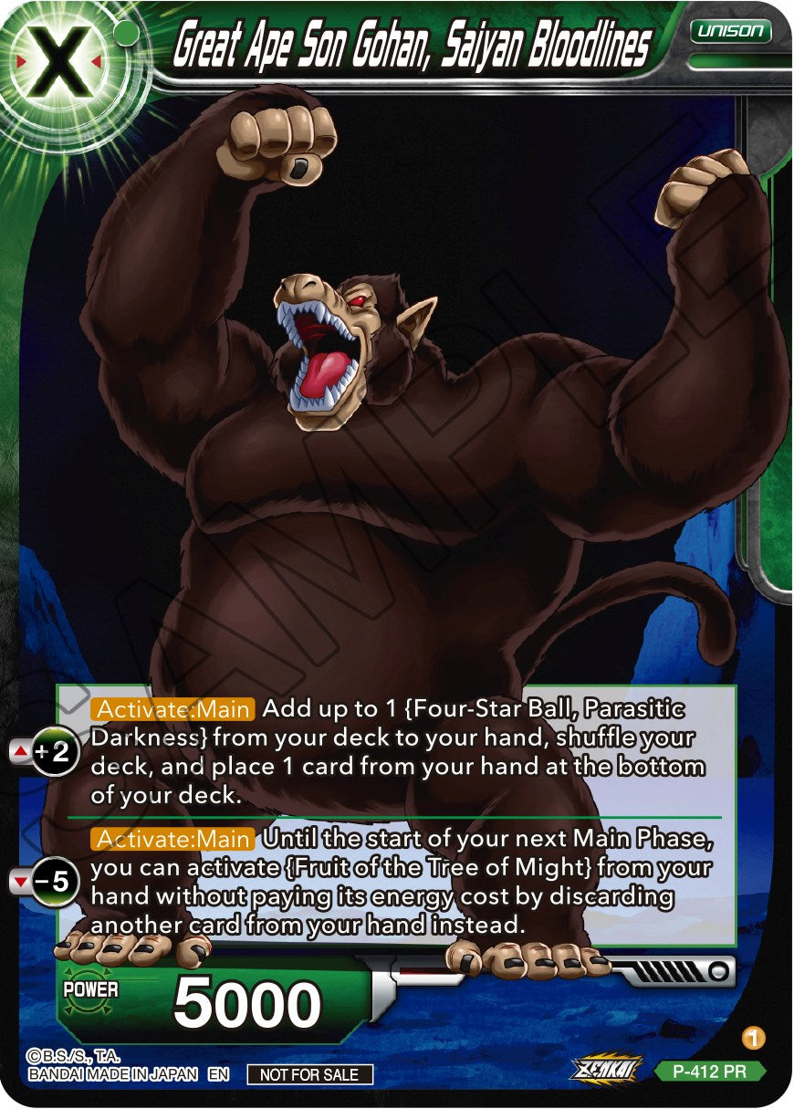 Great Ape Son Gohan, Saiyan Bloodlines (Zenkai Series Tournament Pack Vol.1) (P-412) [Tournament Promotion Cards] | Pegasus Games WI