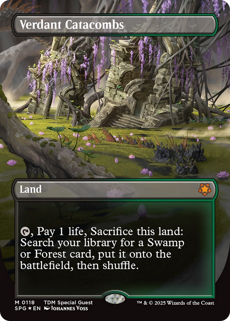 Verdant Catacombs (Borderless) (Dragonscale Foil) [Tarkir: Dragonstorm Special Guests] | Pegasus Games WI