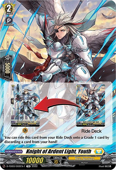Knight of Ardent Light, Youth (Tutorial Card) (D-TD03/002EN-T) [D-TD03: Raika Koshiba -Skyfall Executors-] | Pegasus Games WI