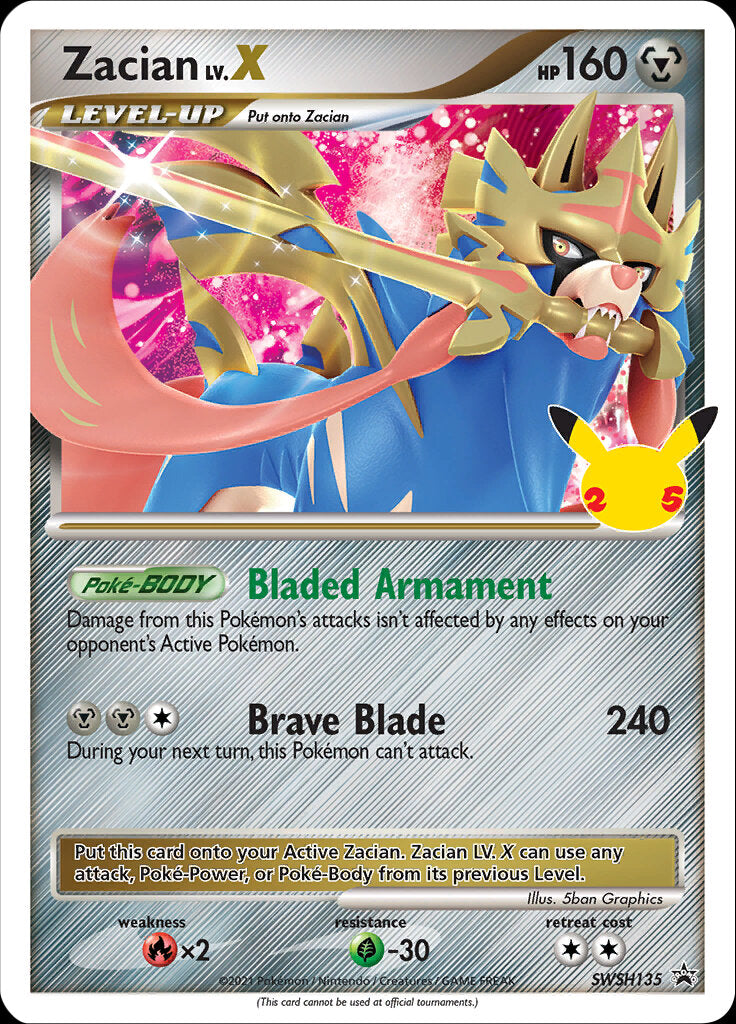 Zacian LV.X (SWSH135) (Celebrations) [Sword & Shield: Black Star Promos] | Pegasus Games WI