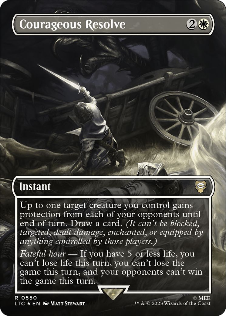Courageous Resolve (Borderless) (Surge Foil) [The Lord of the Rings: Tales of Middle-Earth Commander] | Pegasus Games WI
